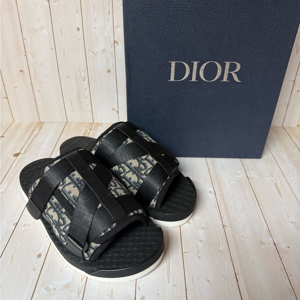 Christian Dior Oblique Jacquard Alpha Sandals Grey/Black Sz 40 / 7 - Picture 2 of 12
